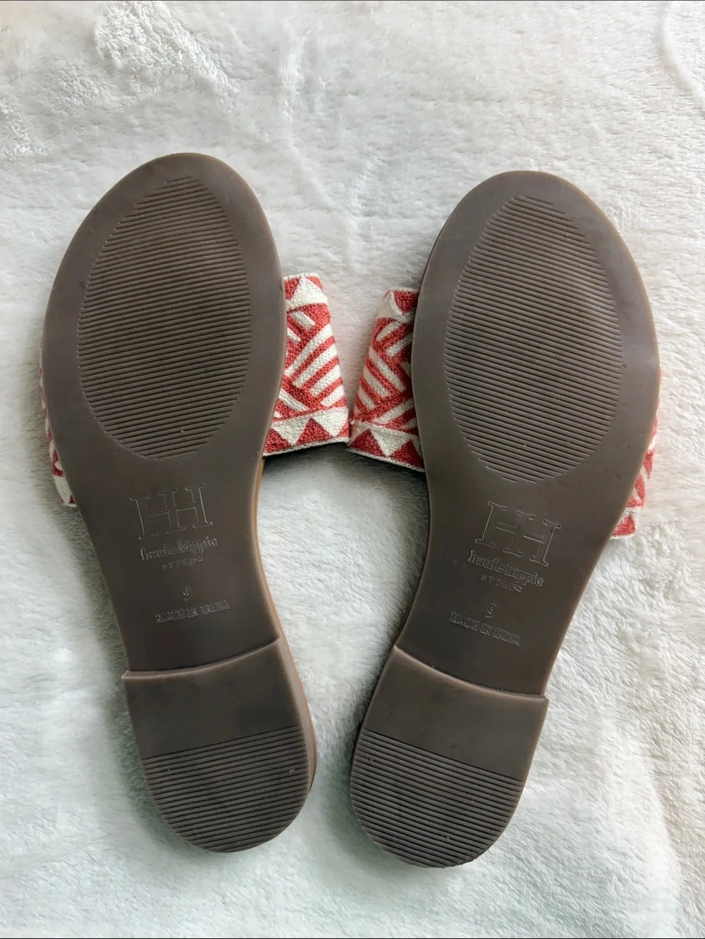 Haute Hippie Coral and Cream Embroidered Boho Slide Sandals Size 9